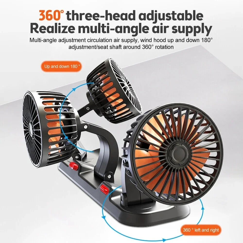 Car Fan 360° Adjustable 3 Head Air Fan Automotive Electric Fan USB/12V/24V Fan 2 Speeds Car Silent Fan For Home Desk Car Fan 360° Adjustable 3 Head Air Fan Automotive Electric Fan USB/12V/24V Fan 2 Speeds Car Silent Fan For Home Desk