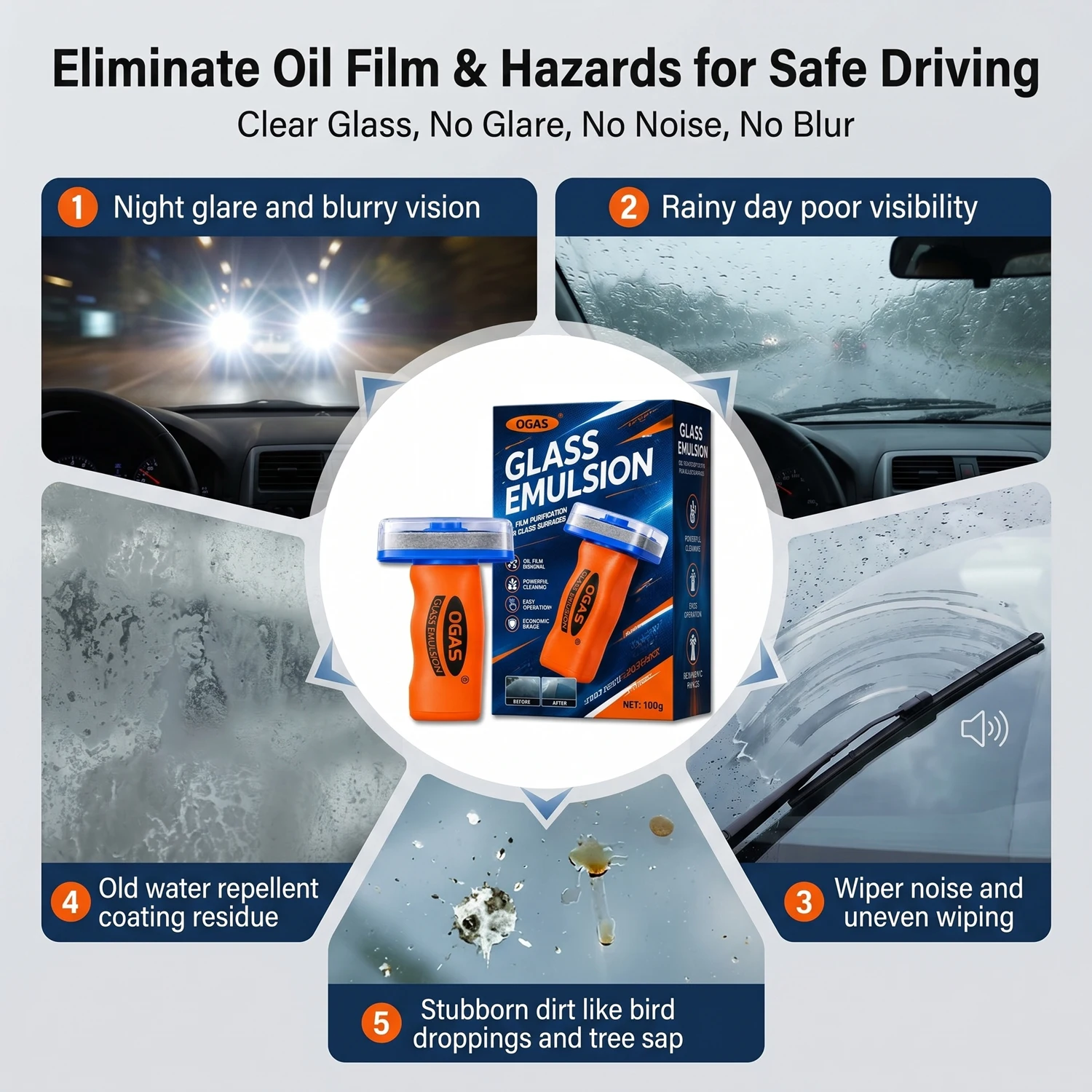 Car Glass Oil Film Remover Paste with Felt Brush Deep Cleaning Agent Remove Dirt Bird