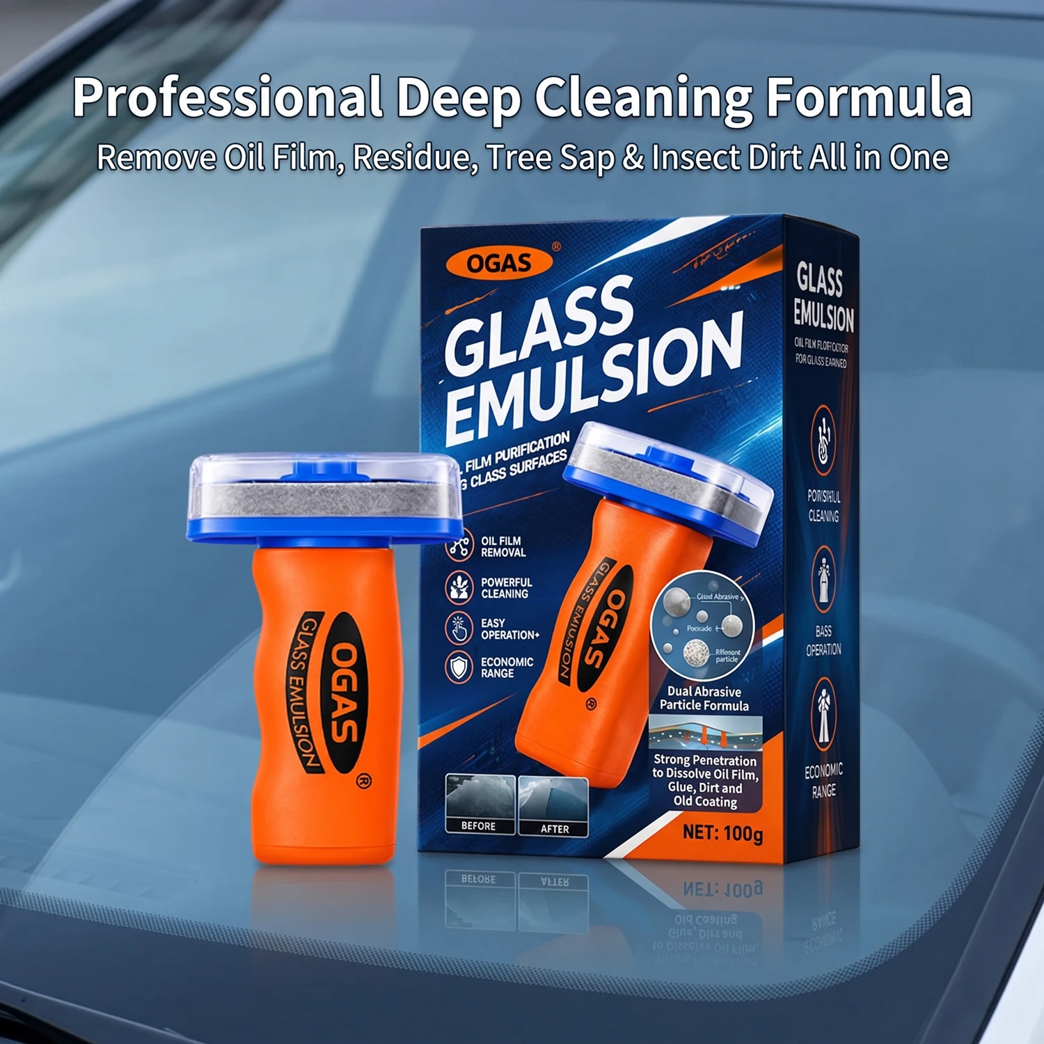Car Glass Oil Film Remover Paste with Felt Brush Deep Cleaning Agent Remove Dirt Bird