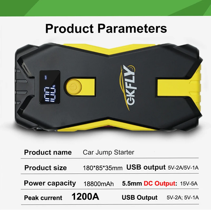 Car Jump Starter Portable 12V Petrol Diesel Starting Device Cables Portable Power Bank 1200A Car Battery Charger Buster Car Jump Starter Portable 12V Petrol Diesel Starting Device Cables Portable Power Bank 1200A Car Battery Charger Buster