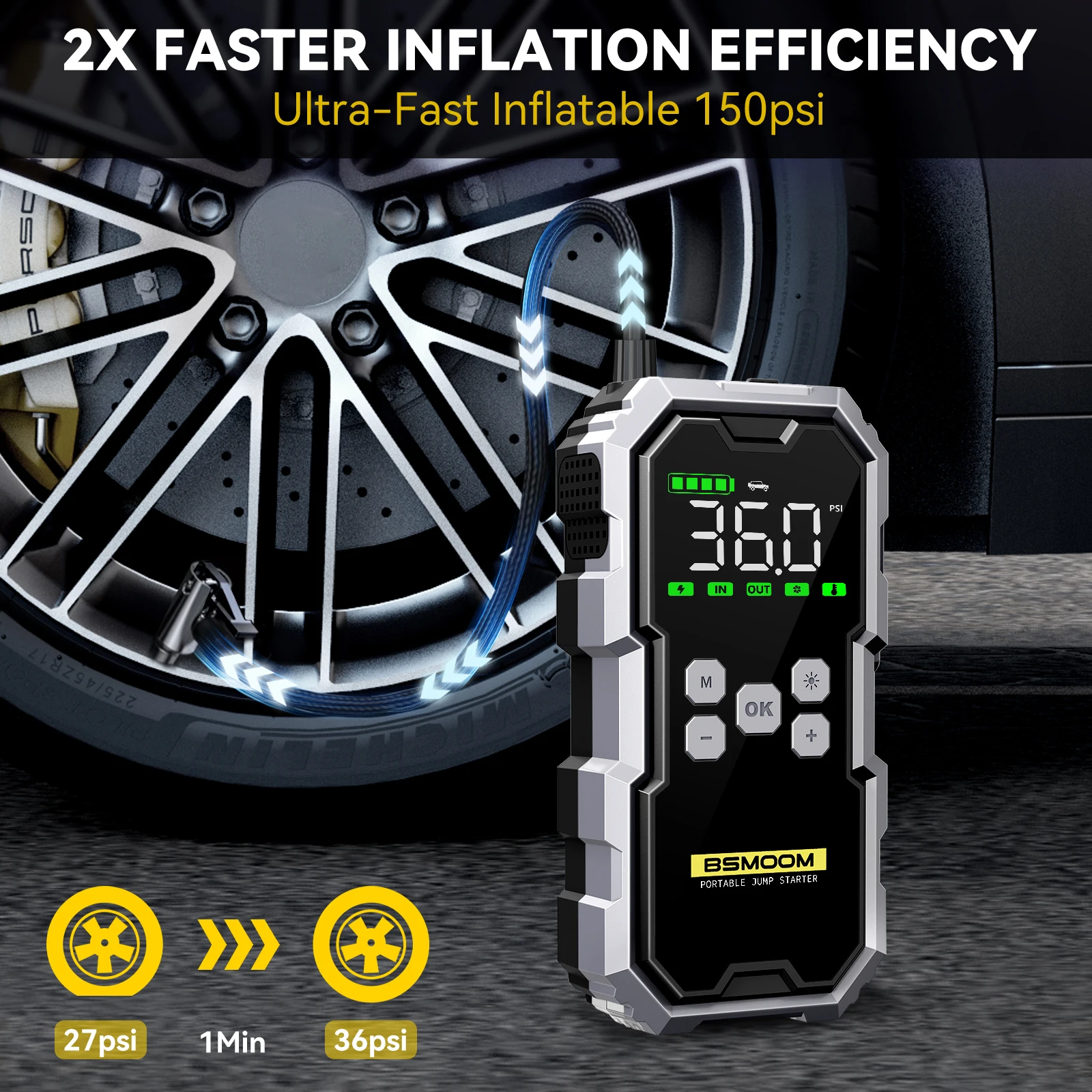 Car Jump Starter With Air Compressor LCD Screen 21800mAh Portable Booster Charger 6000A Powerful Car Battery Starting