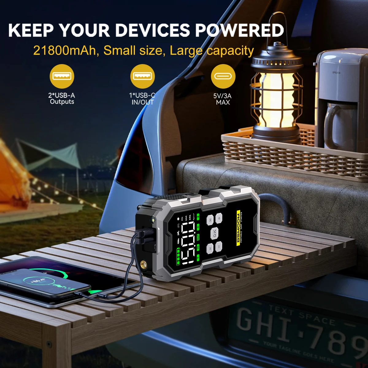 Car Jump Starter With Air Compressor LCD Screen 21800mAh Portable Booster Charger 6000A Powerful Car Battery Starting