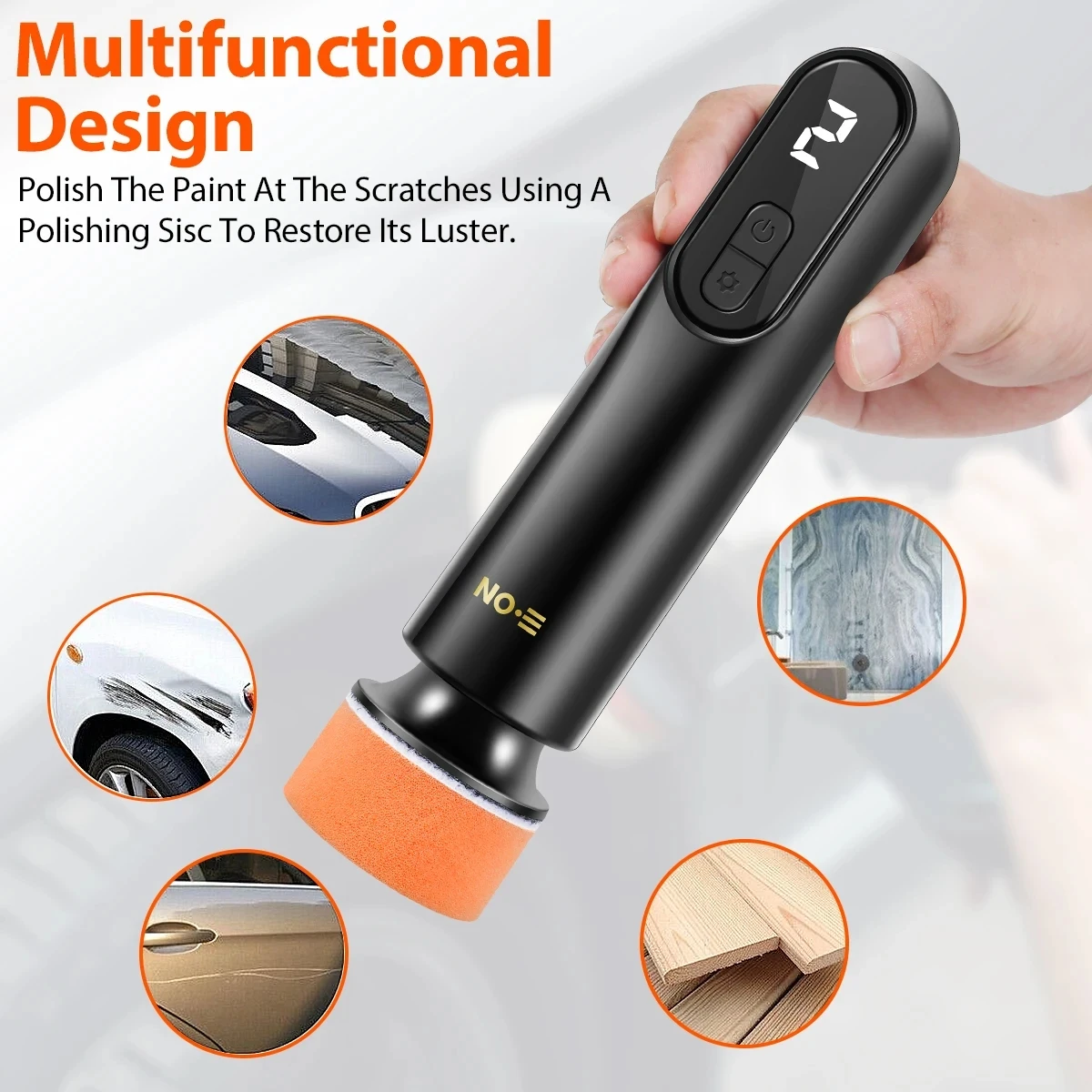 Car Polisher Machine 2000mAh Mini Cordless Electric Polishing Wax Tool Adjustable 3 Speeds LED Display Auto Polish for