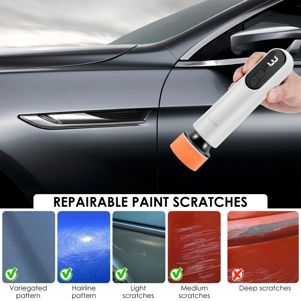 Car Polisher Machine 2000mAh Mini Cordless Electric Polishing Wax Tool Adjustable 3 Speeds LED Display Auto Polish for