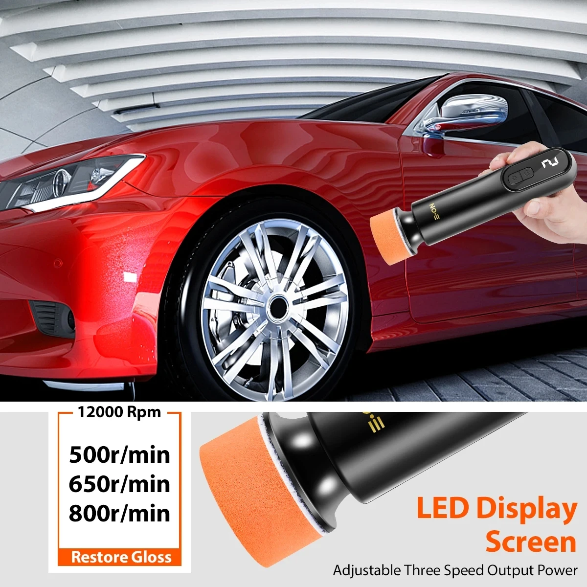 Car Polisher Machine 2000mAh Mini Cordless Electric Polishing Wax Tool Adjustable 3 Speeds LED Display Auto Polish for