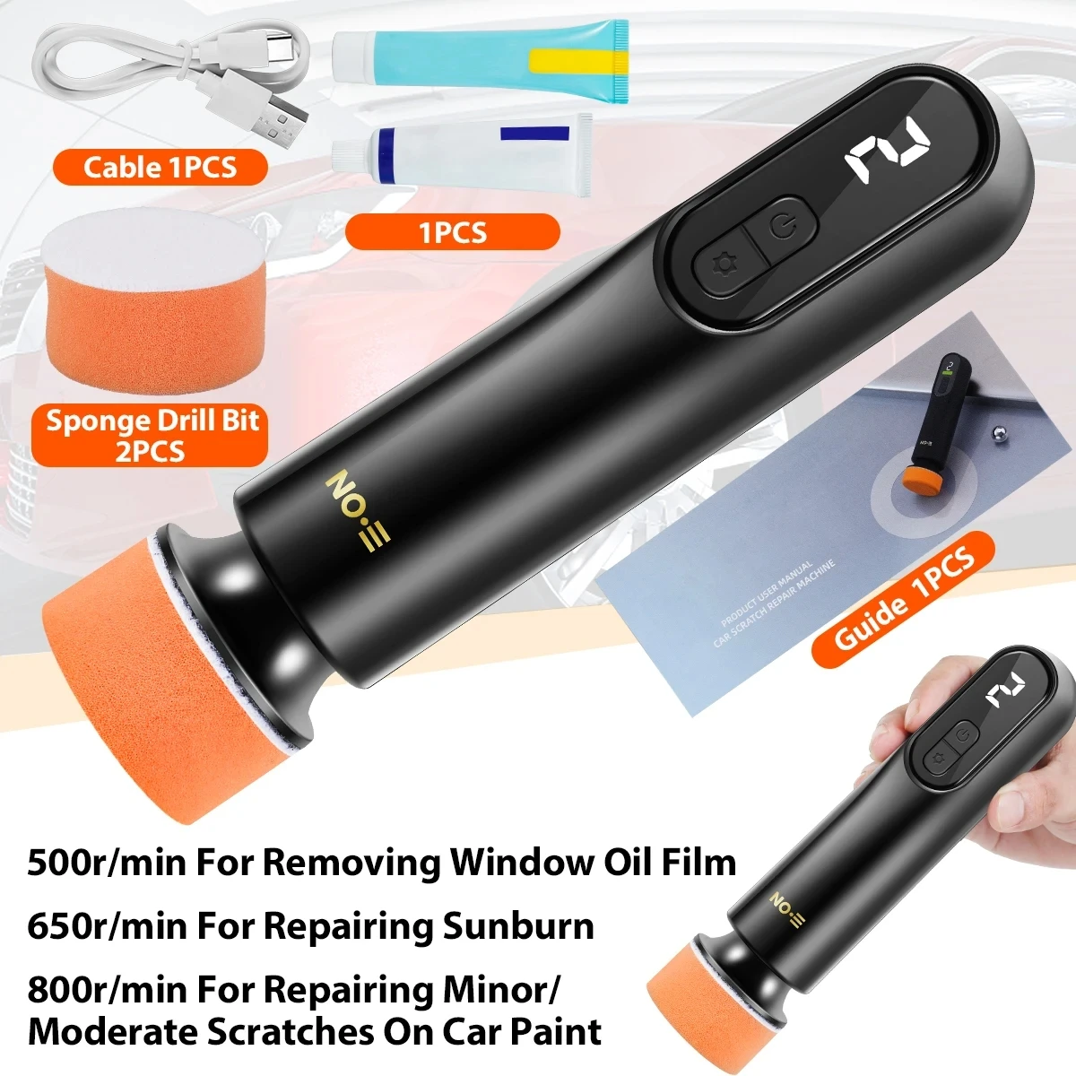 Car Polisher Machine 2000mAh Mini Cordless Electric Polishing Wax Tool Adjustable 3 Speeds LED Display Auto Polish for