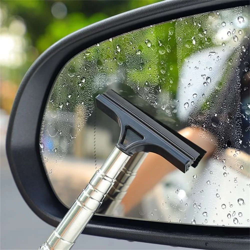 Car Rearview Mirror Wiper Stainless Steel Telescopic Retractable Layered Brush Head Window Wash Cleaning Brush Handheld