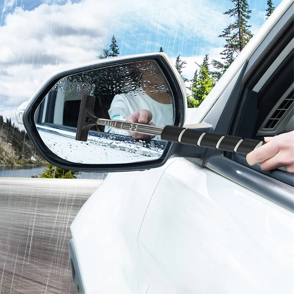 Car Rearview Mirror Wiper Stainless Steel Telescopic Retractable Layered Brush Head Window Wash Cleaning Brush Handheld