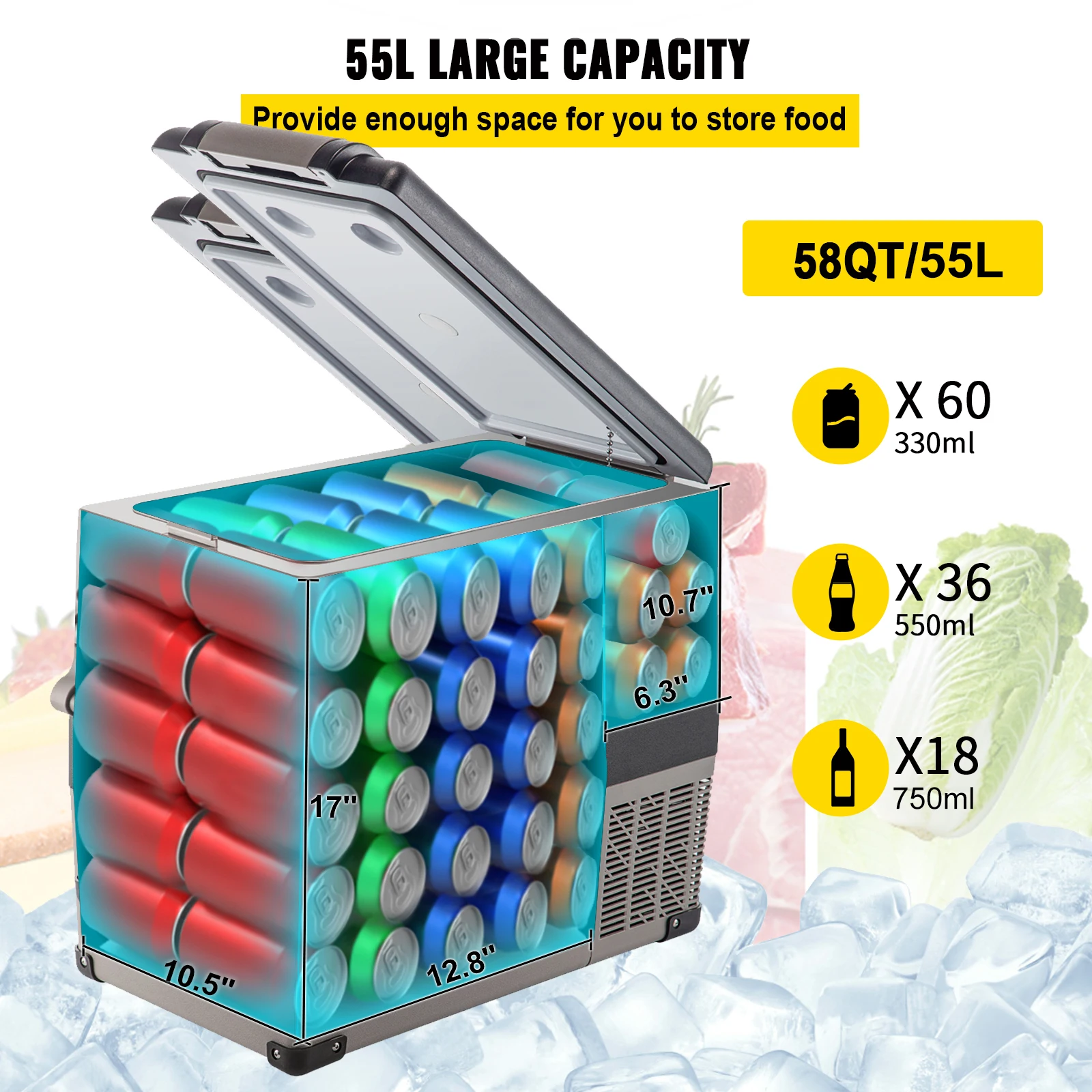 Car Refrigerator Mini Fridge 22L 35L 45L 55L Freezer Portable Compressor Cooler 12/24V DC 110-240V Ice Box for Camping