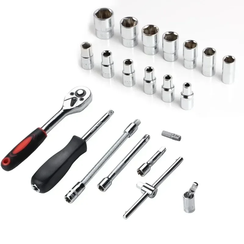 Car Repair Tool Kit 46 Piece/Set 1/4-Inch Socket Set Car Repair Tool Ratchet Torque Wrench Combo Auto Repairing Tool Set