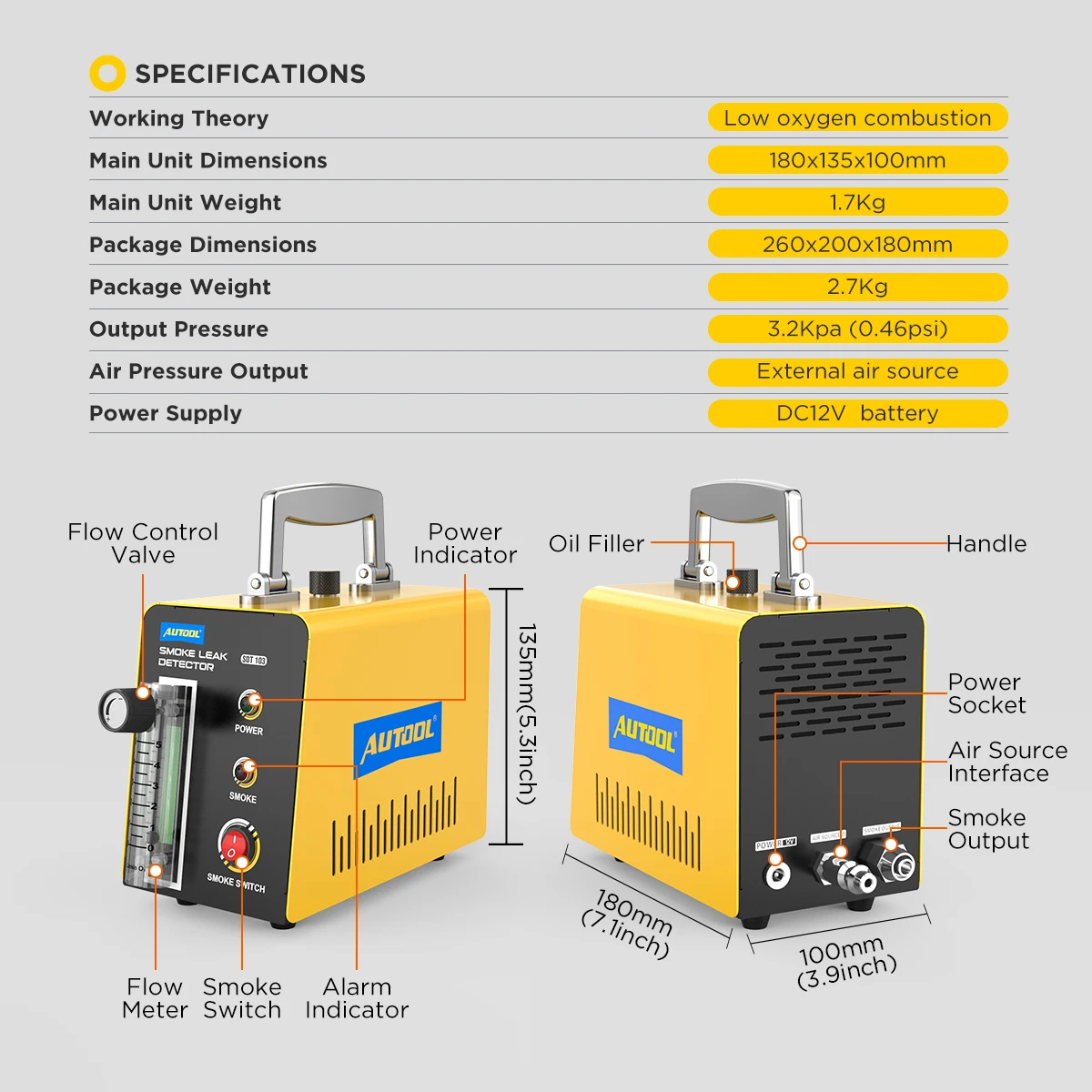 Car Smoke Leak Detector 12V Automotive EVAP Leakage Gas Leakage Locator Oil Pipe Generator Diagnostic Tool