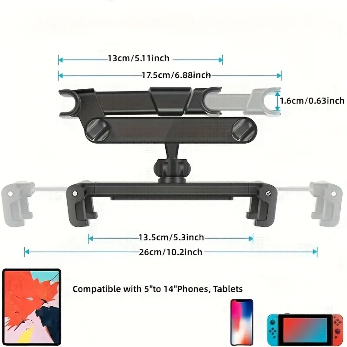 Car Tablet Holder, Headrest Tablet Mount Headrest Stand Cradle Compatible With Devices For IPad Air Mini, Other