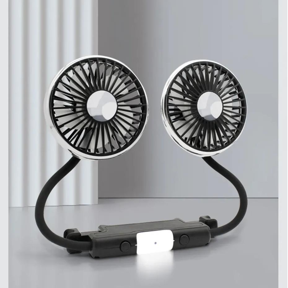 Car USB Fan Dual Head Cooling Air Fan Independent Switch 3-Speed 360 Degree Adjustable Auto Headrest Fan for Rear Seat Car USB Fan Dual Head Cooling Air Fan Independent Switch 3-Speed 360 Degree Adjustable Auto Headrest Fan for Rear Seat