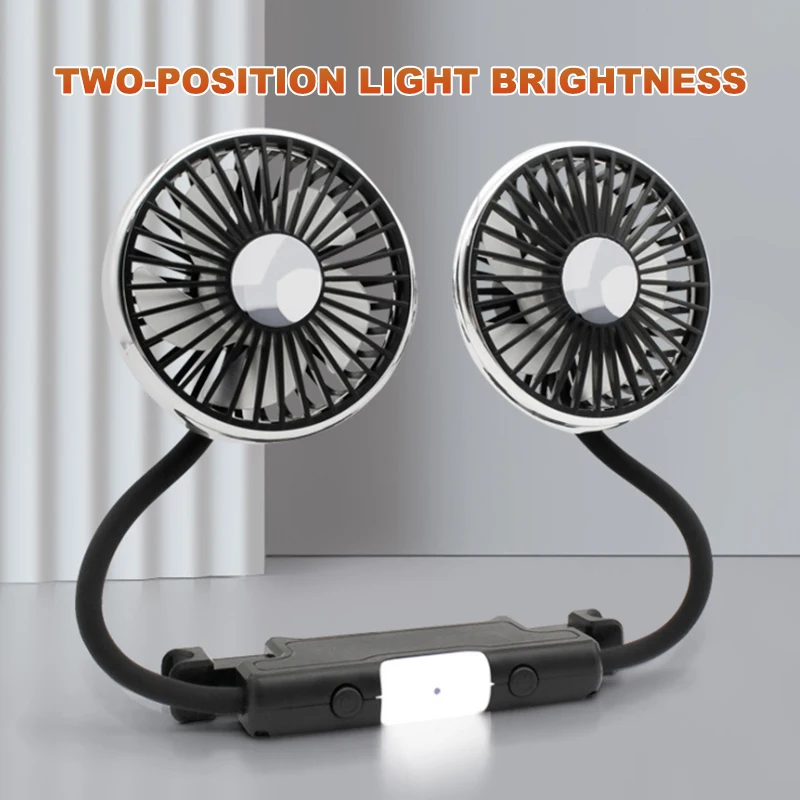 Car USB Fan Dual Head Cooling Air Fan Independent Switch 3-Speed 360 Degree Adjustable Auto Headrest Fan for Rear Seat Car USB Fan Dual Head Cooling Air Fan Independent Switch 3-Speed 360 Degree Adjustable Auto Headrest Fan for Rear Seat