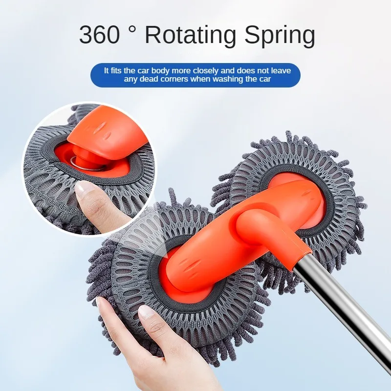 Car Washer Mop Foam Wash Chenille Brush Double Brush Head Roof Window Cleaning Maintenance Three-Section Telescopic Mop Car Washer Mop Foam Wash Chenille Brush Double Brush Head Roof Window Cleaning Maintenance Three-Section Telescopic Mop