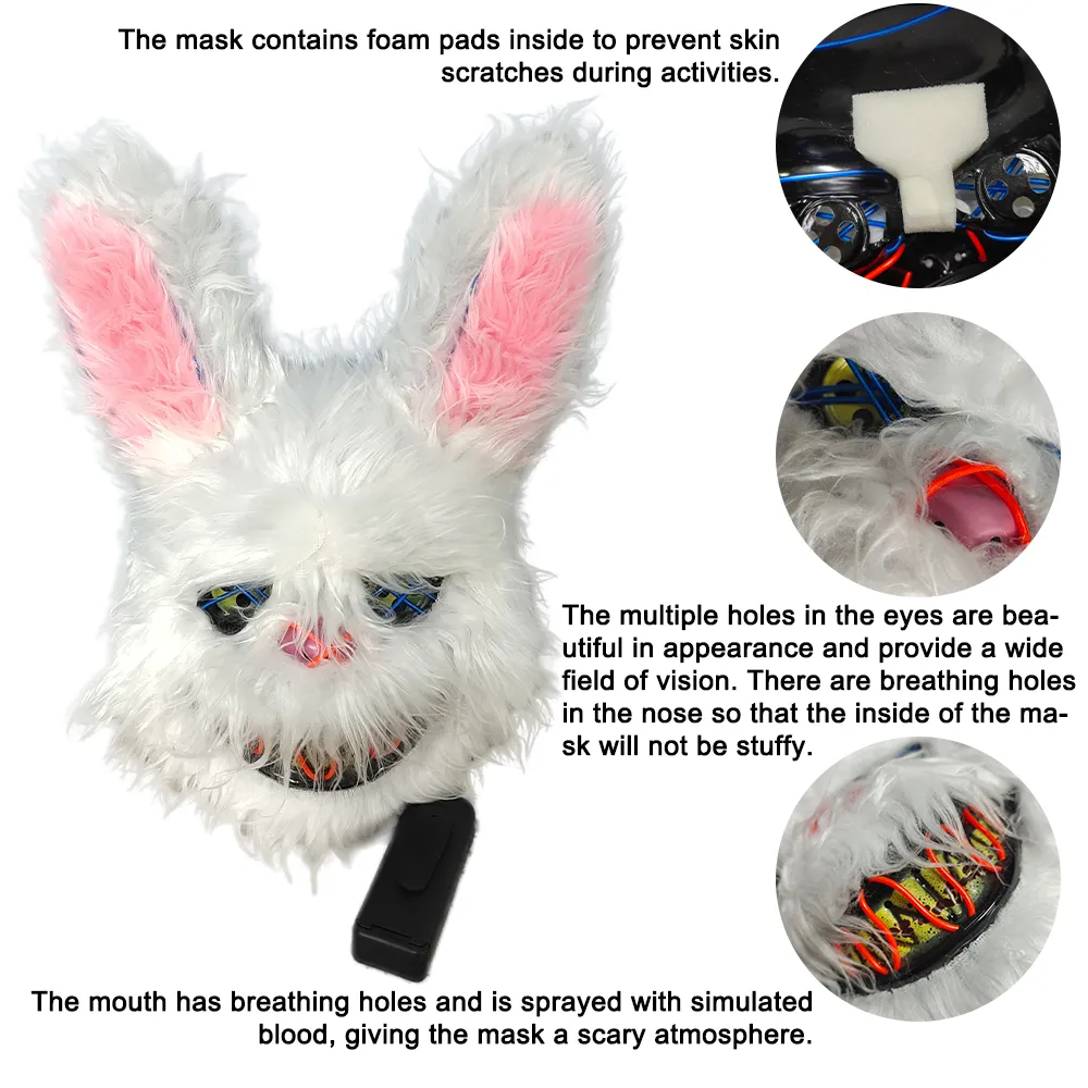 Carnival EL Wire Bunny Mask Masquerade LED Rabbit Mask Glowing Halloween Party Mask For Birthday Wedding Party Cosplay Carnival EL Wire Bunny Mask Masquerade LED Rabbit Mask Glowing Halloween Party Mask For Birthday Wedding Party Cosplay