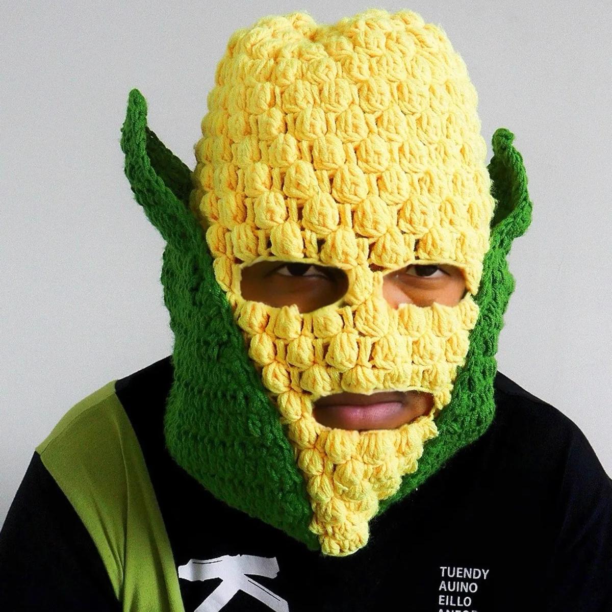 Carnival Party Cosplay Funny Corn Superman Mask Autumn and Winter Warm Wool Handmade Crocheted Hat