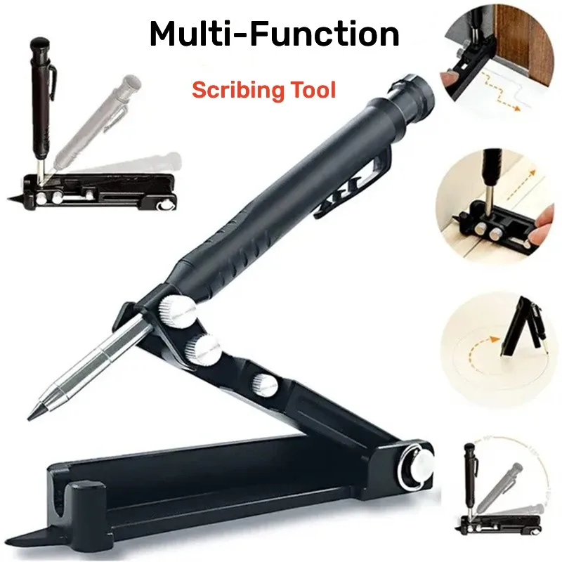 Carpentry Graffiti Line Measuring Hand Tools Multi-function Scribing Tool Aluminum Alloy Scribe Tool With Deep Hole