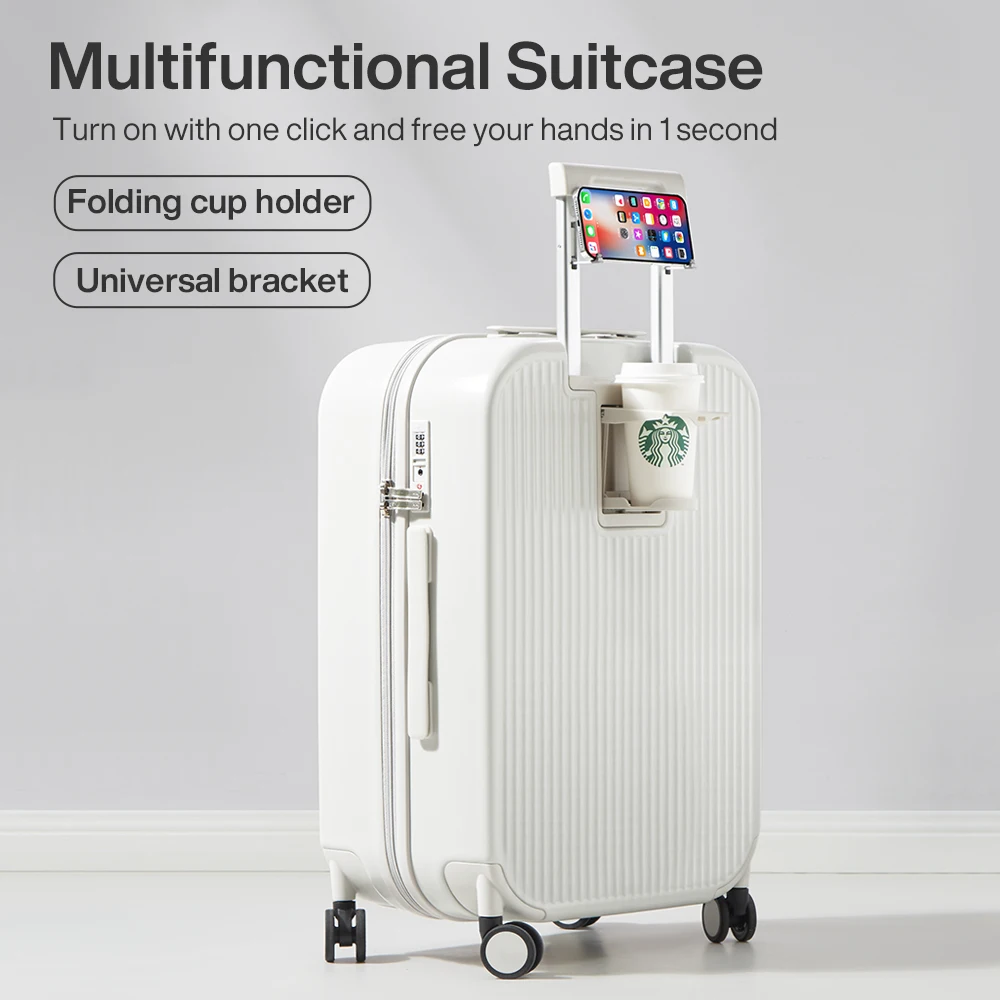 Carry On Luggage with Cup Phone Holder Hard Shell Rolling Travel Suitcase with Spinner Wheels 20 24 26 Inch Carry On Luggage with Cup Phone Holder Hard Shell Rolling Travel Suitcase with Spinner Wheels 20 24 26 Inch