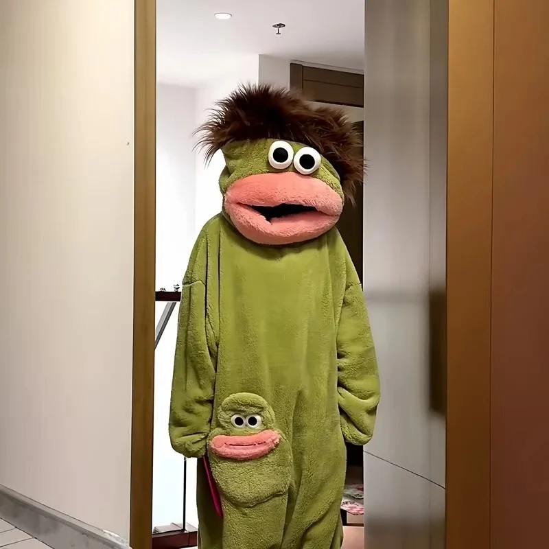 Cartoon Big Mouth Monster Cute Funny Onesie Pajamas Thickened Coral Fleece Homewear For Couples Men Women Autumn Winter