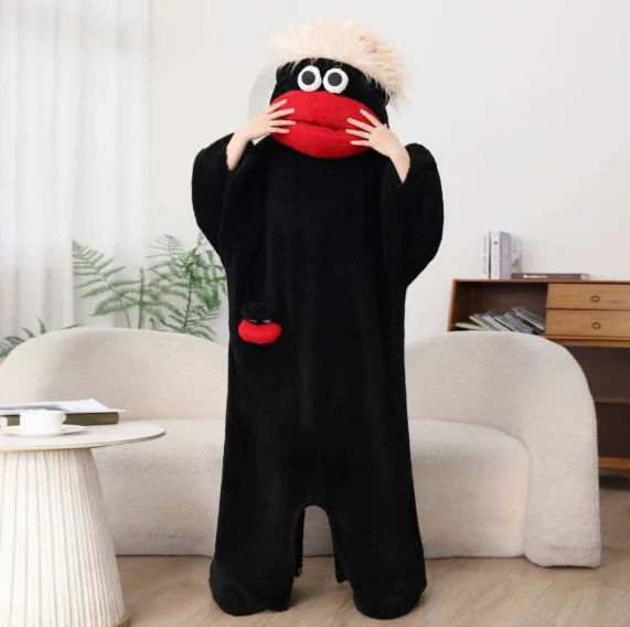 Cartoon Big Mouth Monster Cute Funny Onesie Pajamas Thickened Coral Fleece Homewear For Couples Men Women Autumn Winter