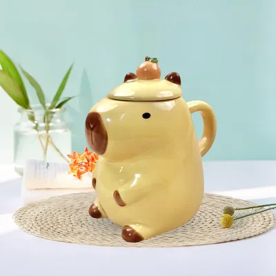Cartoon Capybara Mug – Kids Gift Ceramic Coffee Mug for Adults (450ml) with a Lid, Perfect for Holiday Parties, Desk