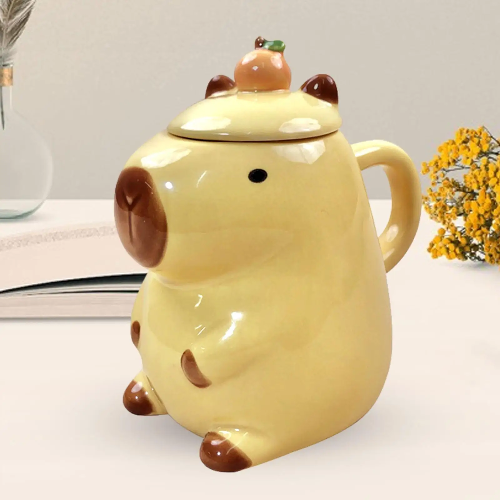 Cartoon Capybara Mug – Kids Gift Ceramic Coffee Mug for Adults (450ml) with a Lid, Perfect for Holiday Parties, Desk