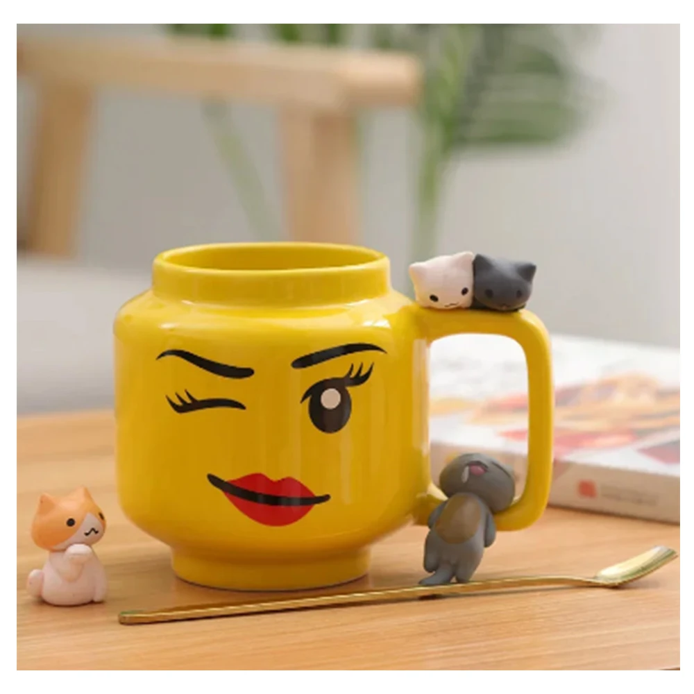 Cartoon Ceramic Mug Cup 250ML with Cute Impish Expression Figure Head Pattern Coffee Milk Tea Drinkware for Couple Cartoon Ceramic Mug Cup 250ML with Cute Impish Expression Figure Head Pattern Coffee Milk Tea Drinkware for Couple
