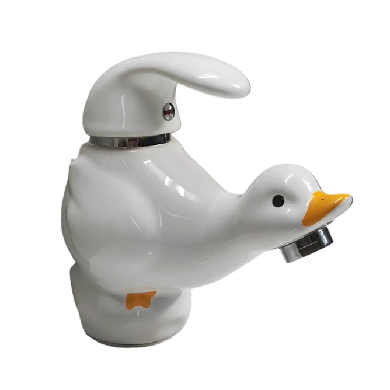 Cartoon Cute White Ceramic Duck Faucet Washbasin Basin Home Wash Basin Hot and Cold Water Faucet Bathroom Decoration Cartoon Cute White Ceramic Duck Faucet Washbasin Basin Home Wash Basin Hot and Cold Water Faucet Bathroom Decoration