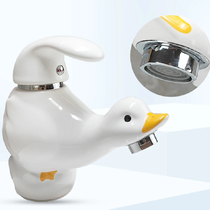 Cartoon Cute White Ceramic Duck Faucet Washbasin Basin Home Wash Basin Hot and Cold Water Faucet Bathroom Decoration Cartoon Cute White Ceramic Duck Faucet Washbasin Basin Home Wash Basin Hot and Cold Water Faucet Bathroom Decoration