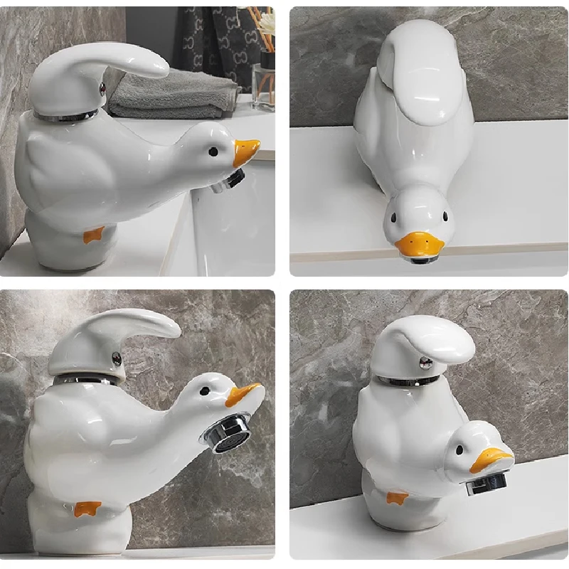 Cartoon Cute White Ceramic Duck Faucet Washbasin Basin Home Wash Basin Hot and Cold Water Faucet Bathroom Decoration Cartoon Cute White Ceramic Duck Faucet Washbasin Basin Home Wash Basin Hot and Cold Water Faucet Bathroom Decoration
