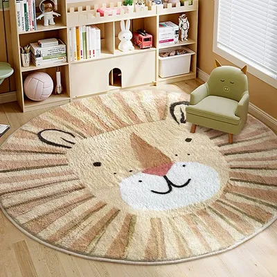 Cartoon Style Bedroom Decor lion pattern Carpet Cute Round Carpets for Living Room Thick Plush bedside Rug Fluffy Soft Cartoon Style Bedroom Decor lion pattern Carpet Cute Round Carpets for Living Room Thick Plush bedside Rug Fluffy Soft