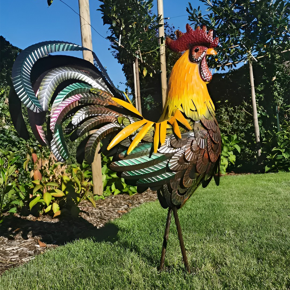 Carved Iron Outdoor Rooster Statue Carved Iron Outdoor Rooster Statue
