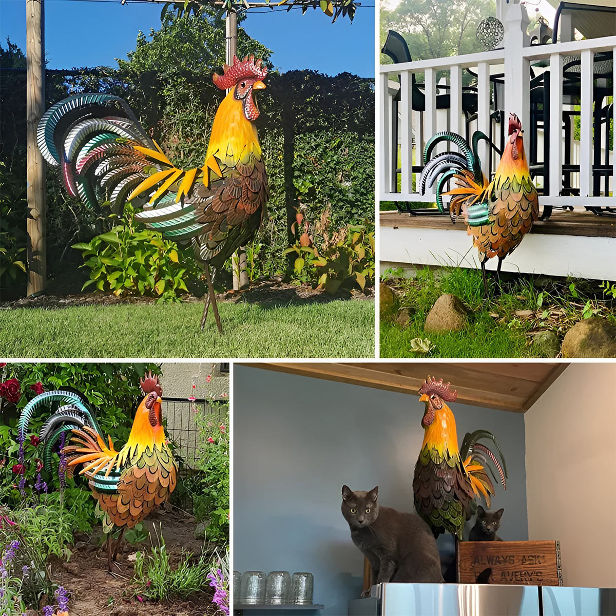 Carved Iron Outdoor Rooster Statue Carved Iron Outdoor Rooster Statue