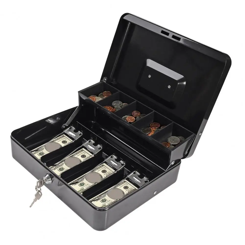 Cashier Box With 2 Keys Multi Money Trays Cantilever Design Locking Cash Box Coin Compartments Unbreakable Money Box