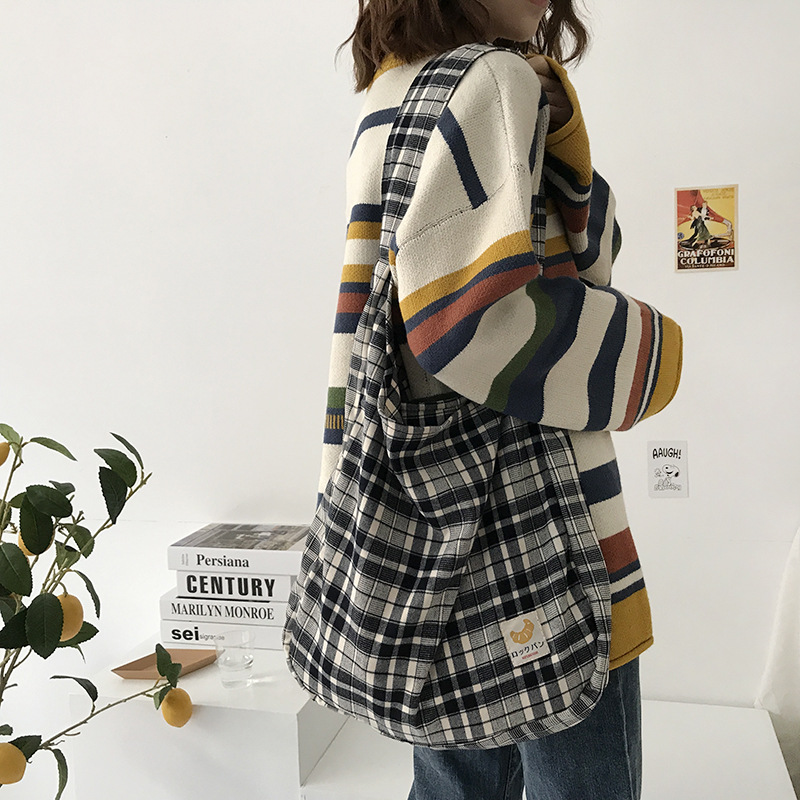 Casual Fabric Plaid Tote Bag Casual Fabric Plaid Tote Bag