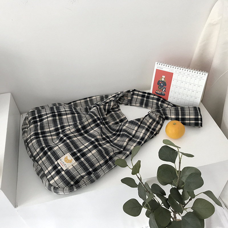 Casual Fabric Plaid Tote Bag