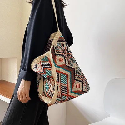 Casual Knitted Aztec Tote Bag
