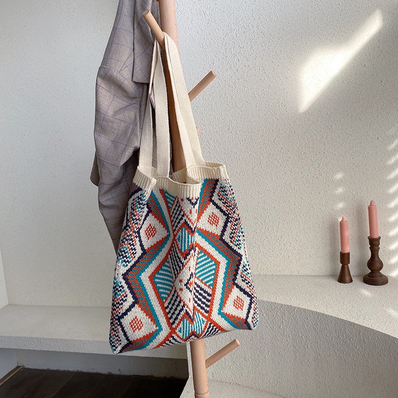 Casual Knitted Aztec Tote Bag