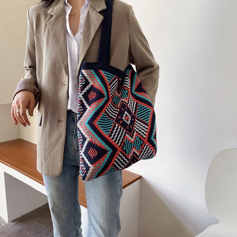 Casual Knitted Aztec Tote Bag