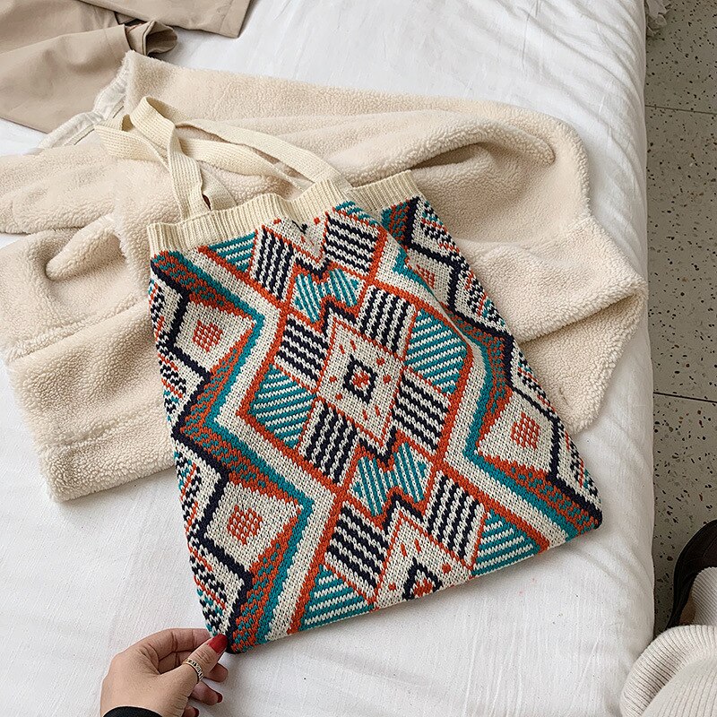 Casual Knitted Aztec Tote Bag
