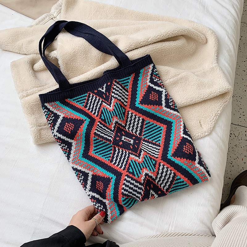 Casual Knitted Aztec Tote Bag