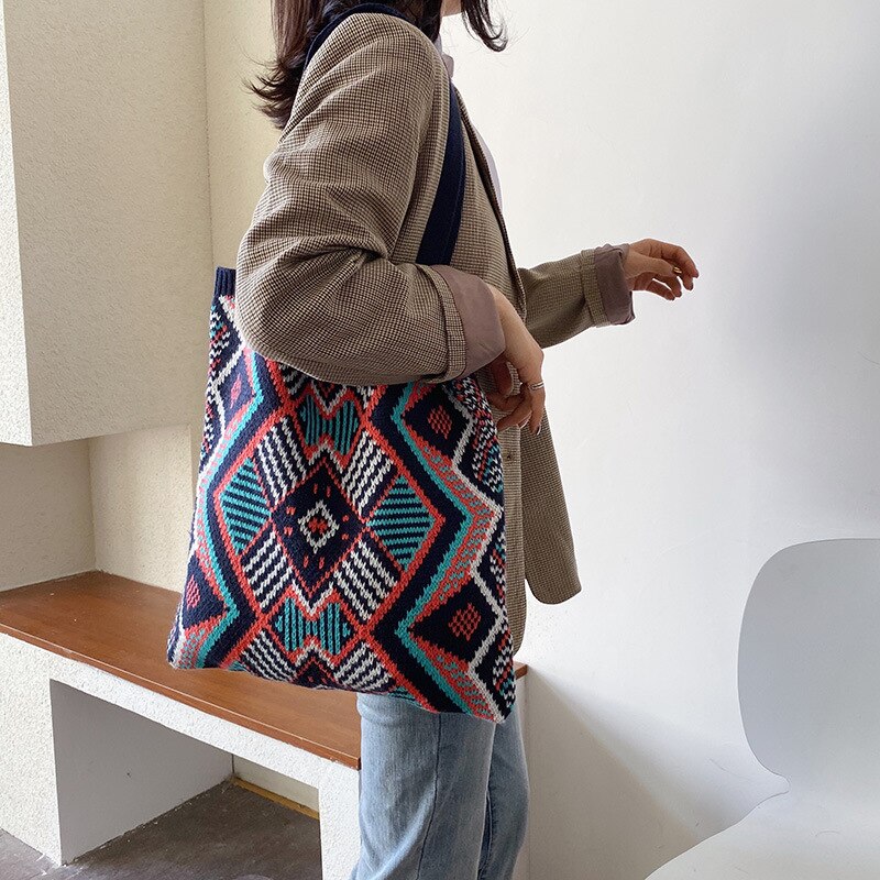 Casual Knitted Aztec Tote Bag