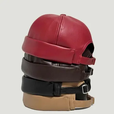 Casual Retro Brimless Hat PU Leather Adjustable Melon Skin Caps Solid Color Docker Cap Autumn Winter Casual Retro Brimless Hat PU Leather Adjustable Melon Skin Caps Solid Color Docker Cap Autumn Winter