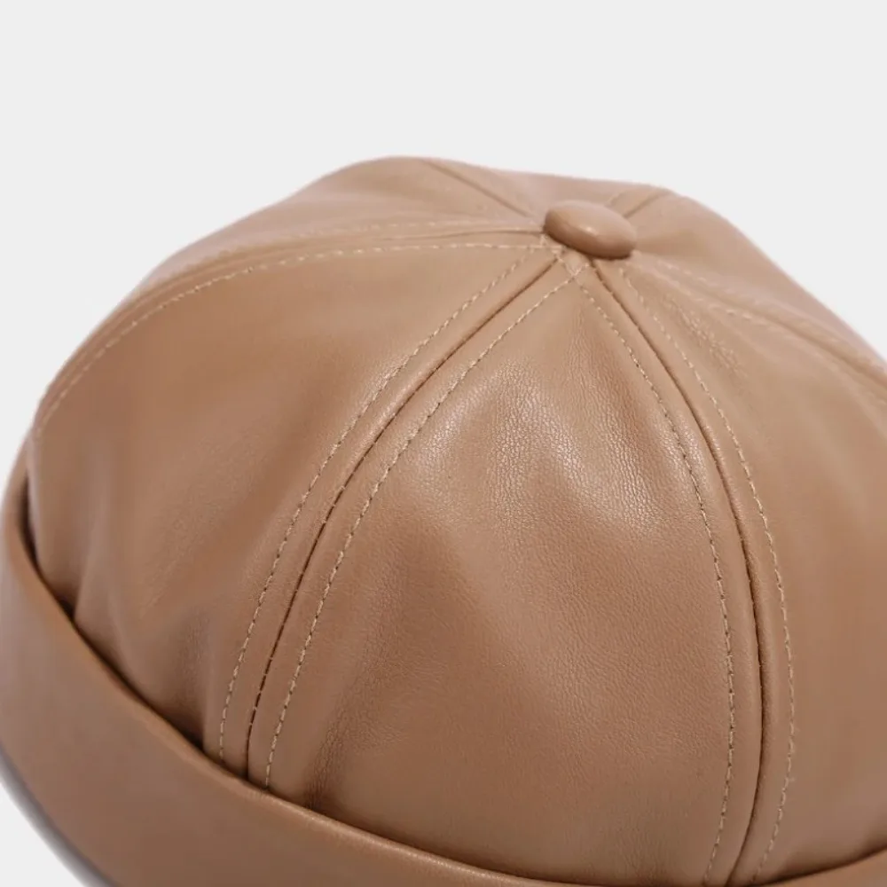 Casual Retro Brimless Hat PU Leather Adjustable Melon Skin Caps Solid Color Docker Cap Autumn Winter Casual Retro Brimless Hat PU Leather Adjustable Melon Skin Caps Solid Color Docker Cap Autumn Winter