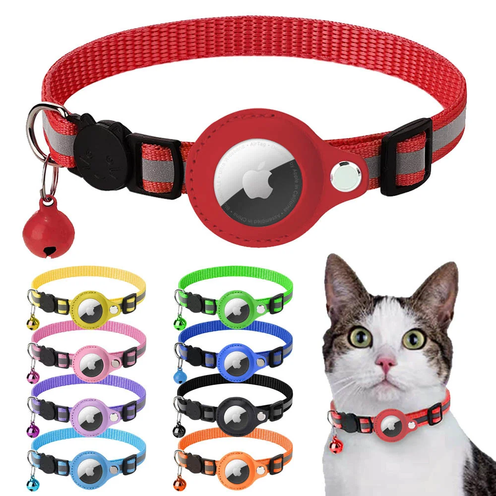 Cat Collar with Airtag Holder Protective Case for Anti Lost Locator Tracker Dog Accessories Reflective Pet Collars Cat Collar with Airtag Holder Protective Case for Anti Lost Locator Tracker Dog Accessories Reflective Pet Collars