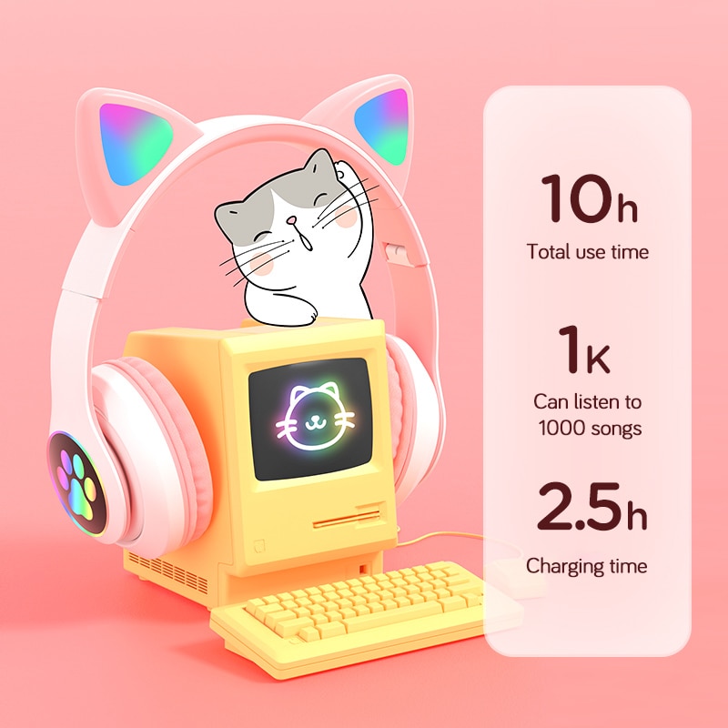 Cat Ear Headphone Rechargeable Device
