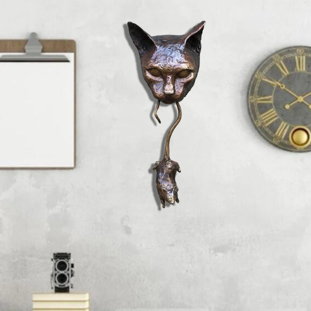 Cat Head and Mouse Door Knocker or Wall Resin Sculpture Ornament Resin Pest Repellent Mouse Statue for Door Pile