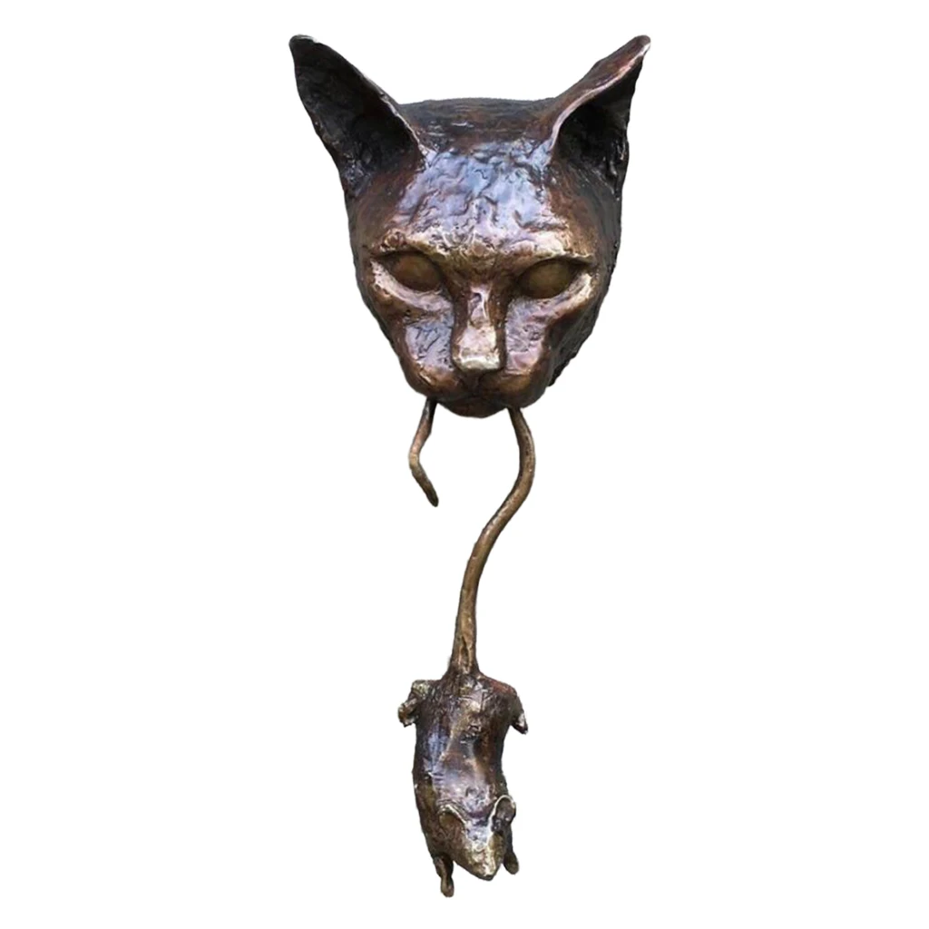 Cat Head and Mouse Door Knocker or Wall Resin Sculpture Ornament Resin Pest Repellent Mouse Statue for Door Pile