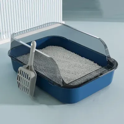 Cat Litter Box Thickening Kitty Sandbox Semi-enclosed High Side Splashproof Pet Bedpans with Litter Scoop Cleaning Cat